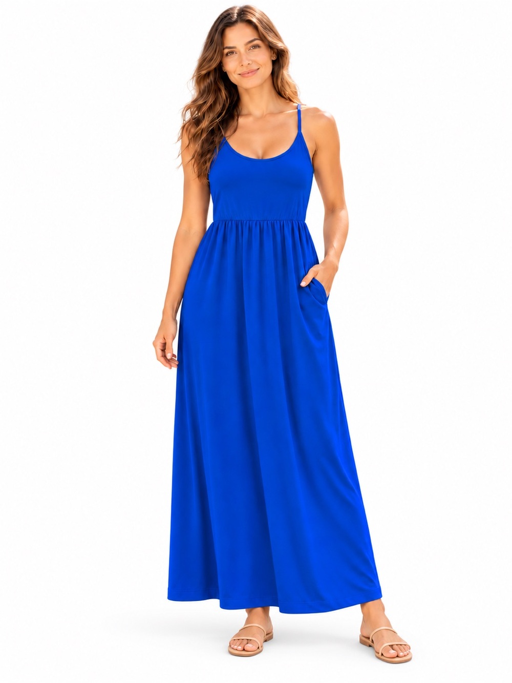 Halara S SoftlyZero Airy Racerback Cool Touch Casual Maxi Dress Pockets Blue NWT